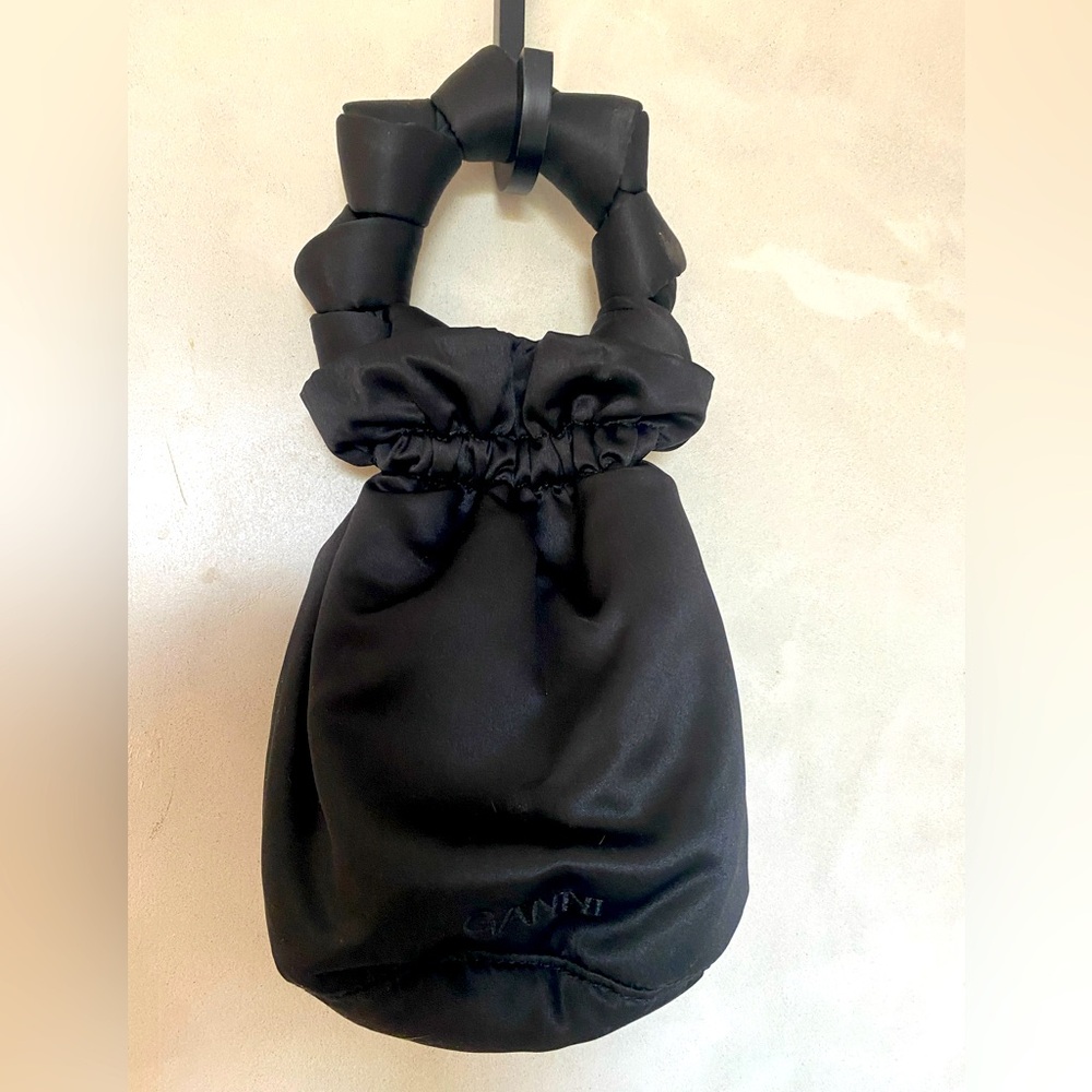 Ganni Satin mini drawstring bag black like new